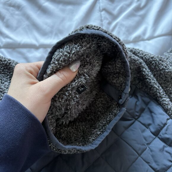 Womens Size XL Fleece Jacket Gray Blue Zip Pockets Winter Fall High Neck - Picture 7 of 9